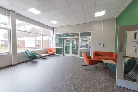 Networking space inside Crombie Halls showing lounge furniture