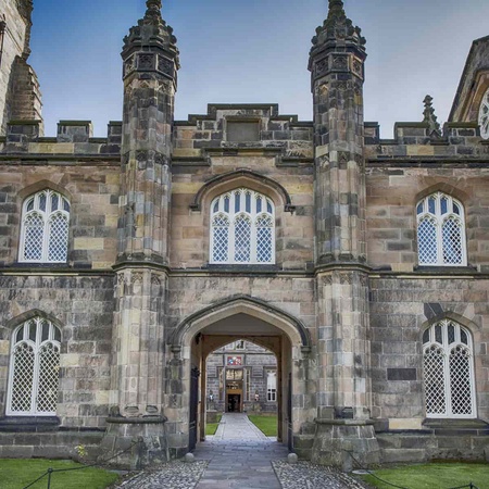 Looking through the archway into King's quad at the University of Aberdeen