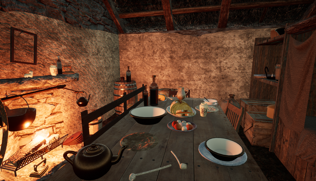 Digital illustration of the inside of a croft